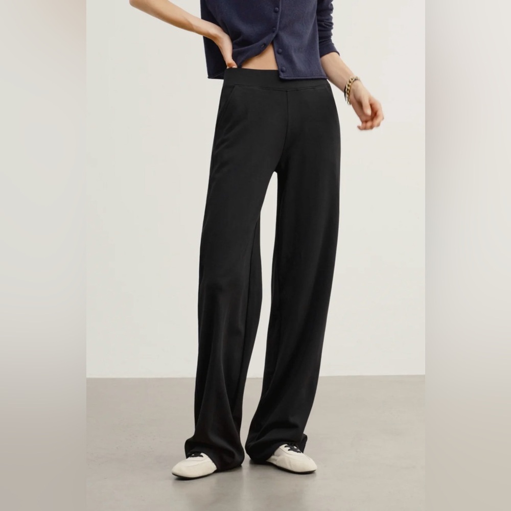 Like New AYR High Hopes Pants Black Pima Cotton Wide Leg Pants Trousers XS 10393